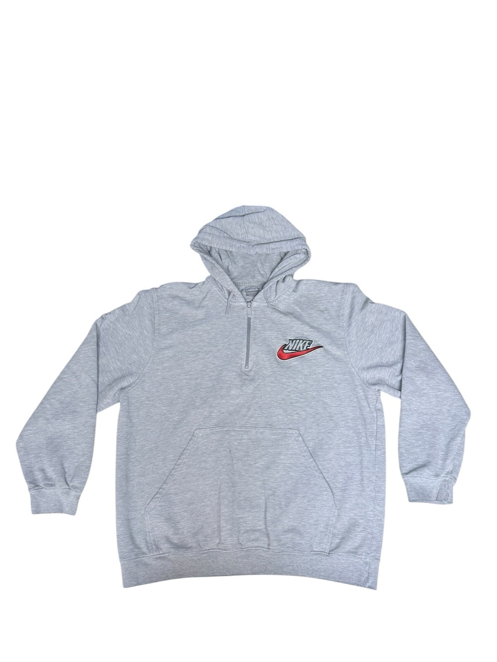 Vintage Nike Heather Gray Half-Zip Hoodie with Red Swoosh